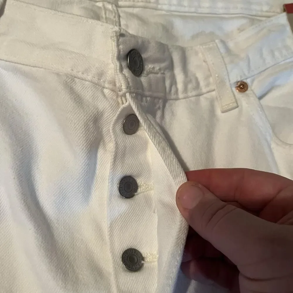 Levi's 501 Jeans Mens Size 38 White Denim Regular Straight Button Fly 30 Inseam